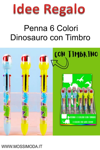 *PENNA SPAZIO* Penna a Sfera 6 Colori Dinosauro con Timbro 6764