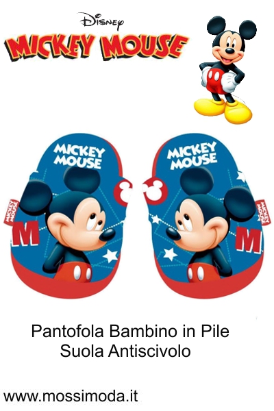 *MICKEY MOUSE*Pantofola Bambino in Pile Misure 26-32 Art.ML14064