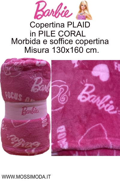 Offerta*BARBIE* Copertina PLAID PILE CORAL 130x160 cm. Art.BA135