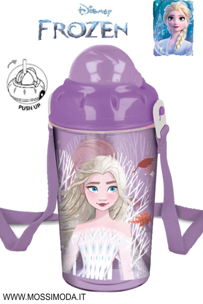 *FROZEN * Borraccia con tracolla e cannuccia PUSH UP Art.ST81022