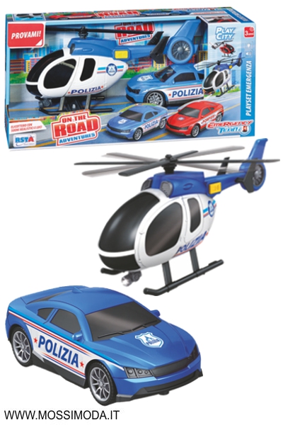 *PULL BACK* Auto & Elicottero Polizia con Suoni e Luci Art.11629