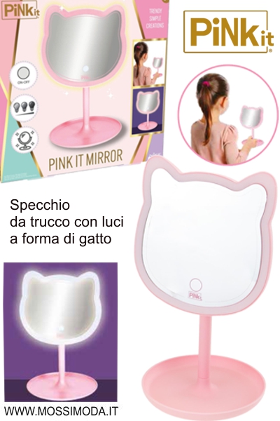 *PINK IT* Specchio trucco a forma di Gatto con luci Art.40065 *PINK IT* Specchio trucco a forma di Gatto con luci Art.40065