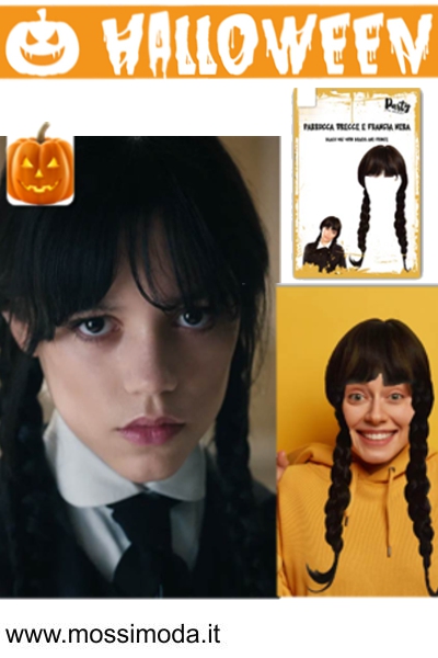 *HALLOWEEN* Parrucca Treccia e Frangia Mercoledi Art.H1112