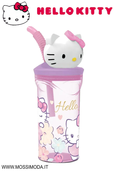*HELLO KITTY Bicchiere con cannuccia 3D Tritan Art.ST81766