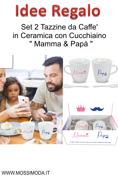 *IDEE REGALO* Set 2 Tazzine da Caffe' Mamma & Papa' Art.6496