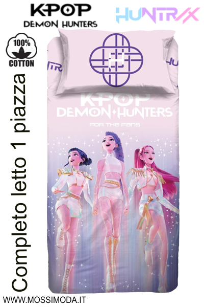 *K-POP DEMON HUNTERS* Completo letto 1 piazza Art.KP673 Rosa