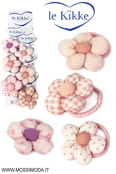 *LE KIKKE* Elastici Puffy Pink Flowers per Capelli Art.FC34359