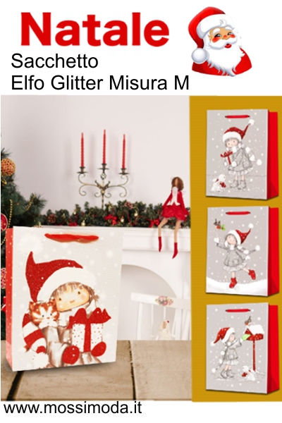 *NATALE* Sacchetto Elfo Glitter Misura M Art.XT2251