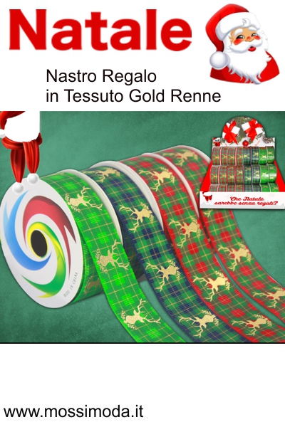 *NATALE* Nastro Regalo in Tessuto Gold Renne Art.X2660