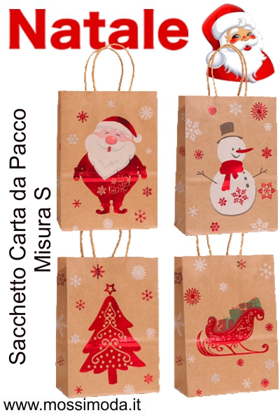 *NATALE* Sacchetto Carta da Pacco Metal Misura S Art.X2926