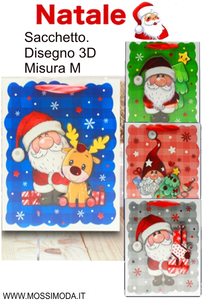 *NATALE* Sacchetto Personaggi Christmas 3D Misura M Art.X2801