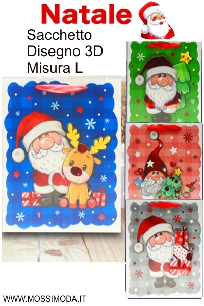*NATALE* Sacchetto Personaggi Christmas 3D Misura L Art.X2802