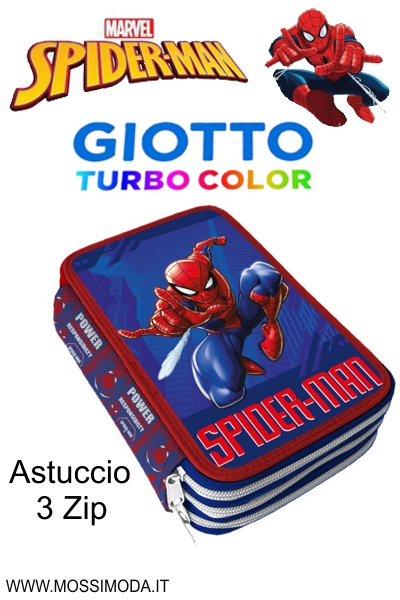 *SPIDERMAN* Astuccio 3 Zip Giotto con Disegno 3D Art. SP0718