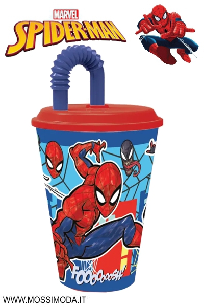 *SPIDERMAN* Bicchiere con Cannuccia 430ml Art.ST83530