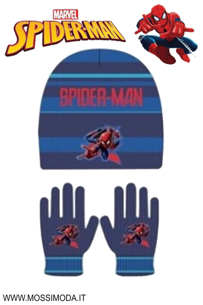 *SPIDERMAN* Set 2 pezzi Cuffia+Guanti Art.SP005 Blu/Blu
