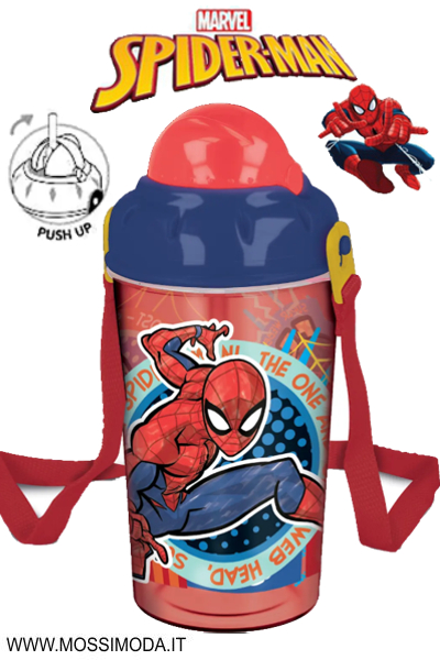 *SPIDERMAN* Borraccia tracolla e cannuccia PUSH UP Art.ST83522