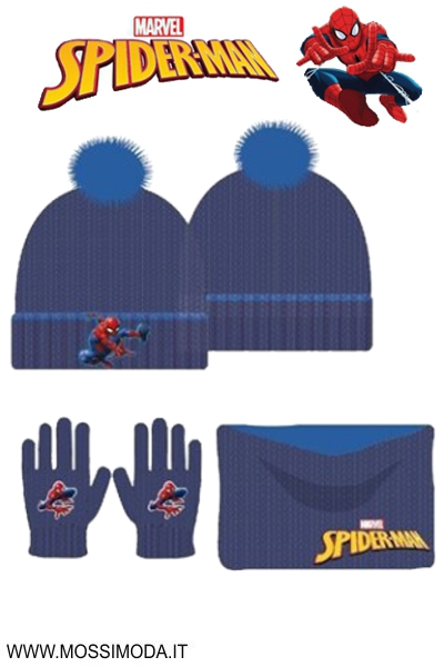 *SPIDERMAN* Set 3 pezzi Cuffia+Guanti+Scaldacollo Art.2263 Blu