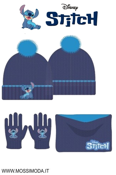 *STITCH* Set 3 pezzi Cuffia+Guanti+Scaldacollo Art.LIL2266