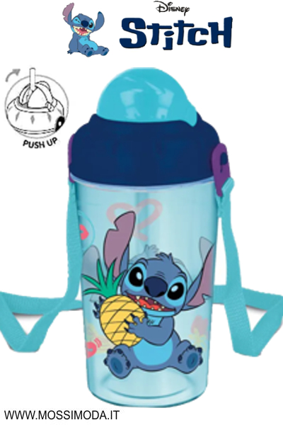 *STITCH* Borraccia con tracolla e cannuccia PUSH UP Art.ST75022